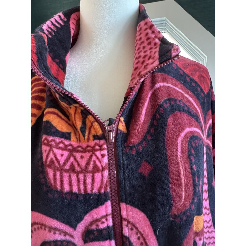 Farm Rio Velour Tropical Jacket Palm Trees Sz Small Vacation Resort Fall - Picture 5 of 7